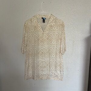 H&M Cream Casual Button Down Shirt with Geometric Pattern